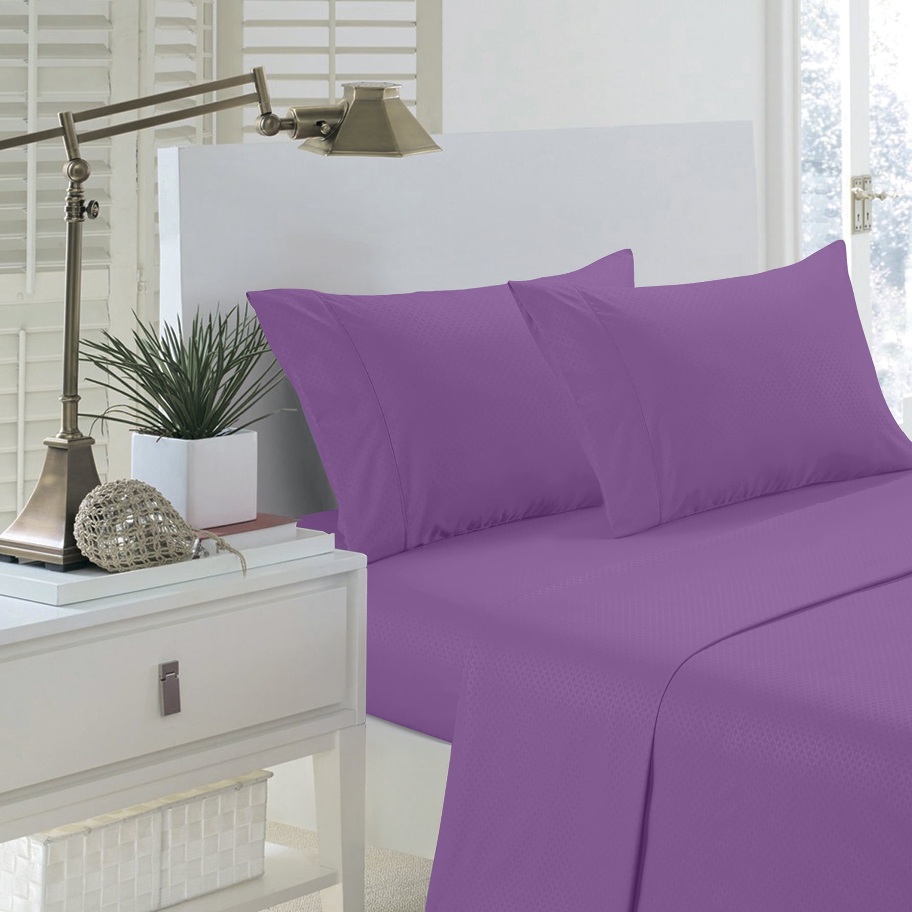 King Purple Microfiber Embroidered Deep Pocket Sheet Set