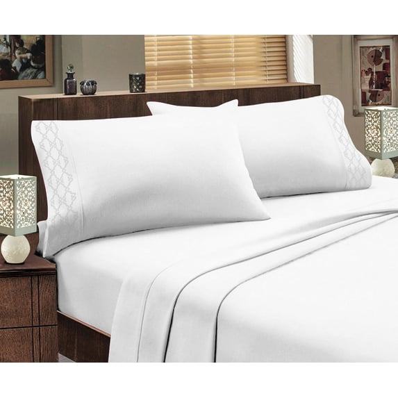Home Sweet Home Extra Soft Deep Pocket Embroidery Luxury 4-Piece Bed Sheet Set (Queen, White)
