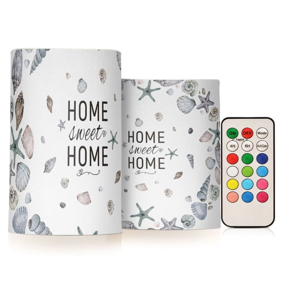 Home Sweet Home Flickering Flameless Candles Battery Operated with Remote Timer LED Pillar Candles Set of 2