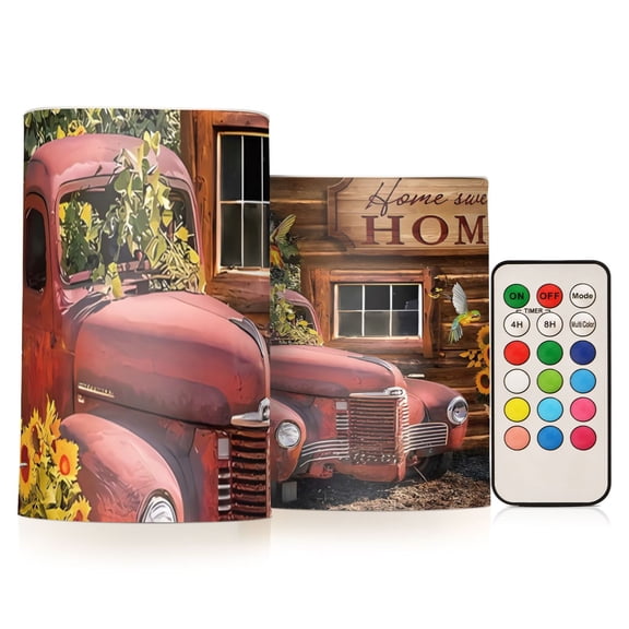 Home Sweet Home Flickering Flameless Candles Battery Operated with Remote Timer LED Pillar Candles Set of 2