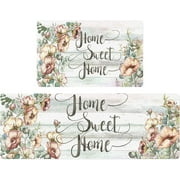Home Sweet Home Floral Farmhouse Kitchen Rugs Set 2 Piece Colorful Fall Flowers Seasonal Decorative Rug for Kitchen Low-Profile Floor Mats Decorations for Home Kitchen 17x48+17x30 Inches