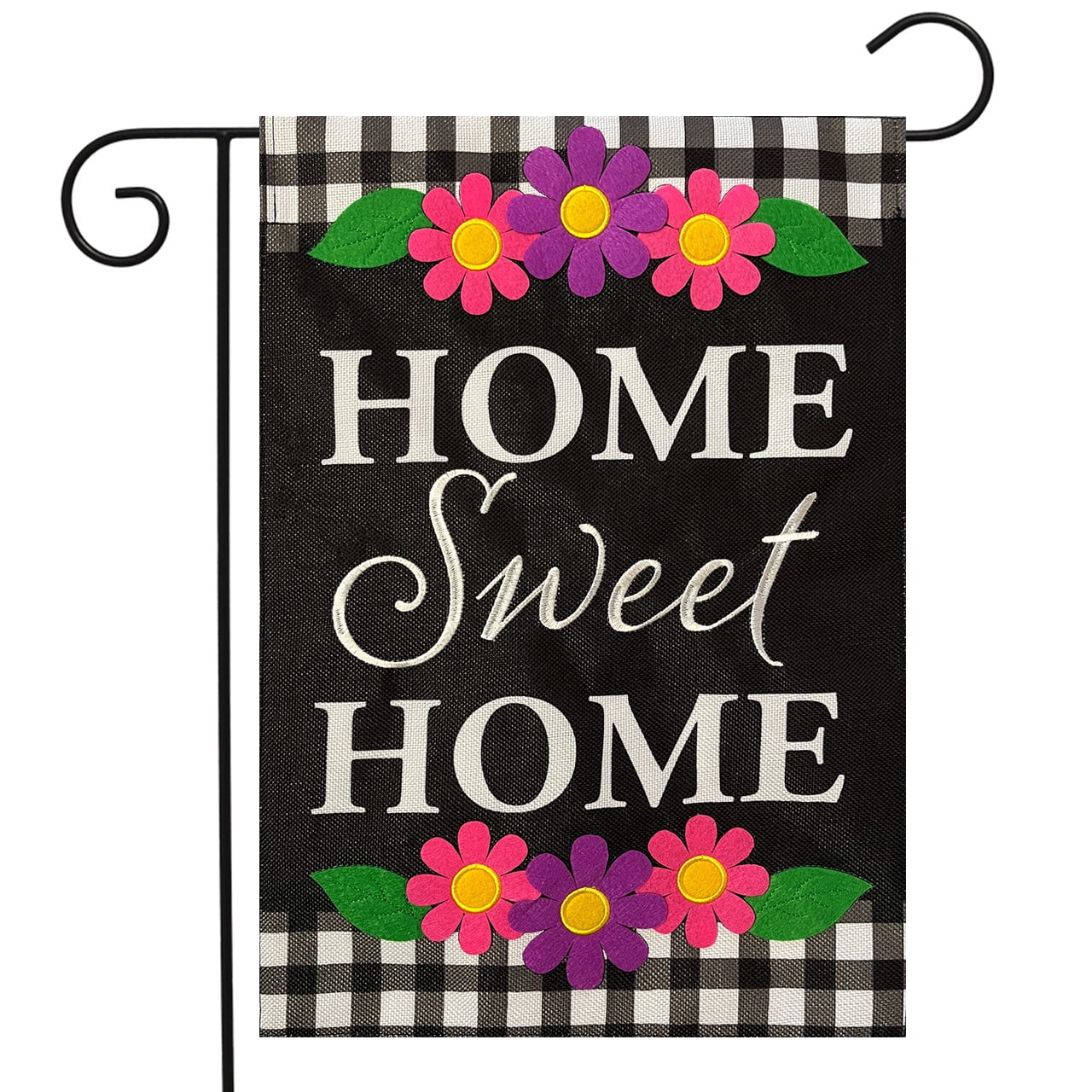 Home Sweet Home Black Burlap Garden Flag with Flowers