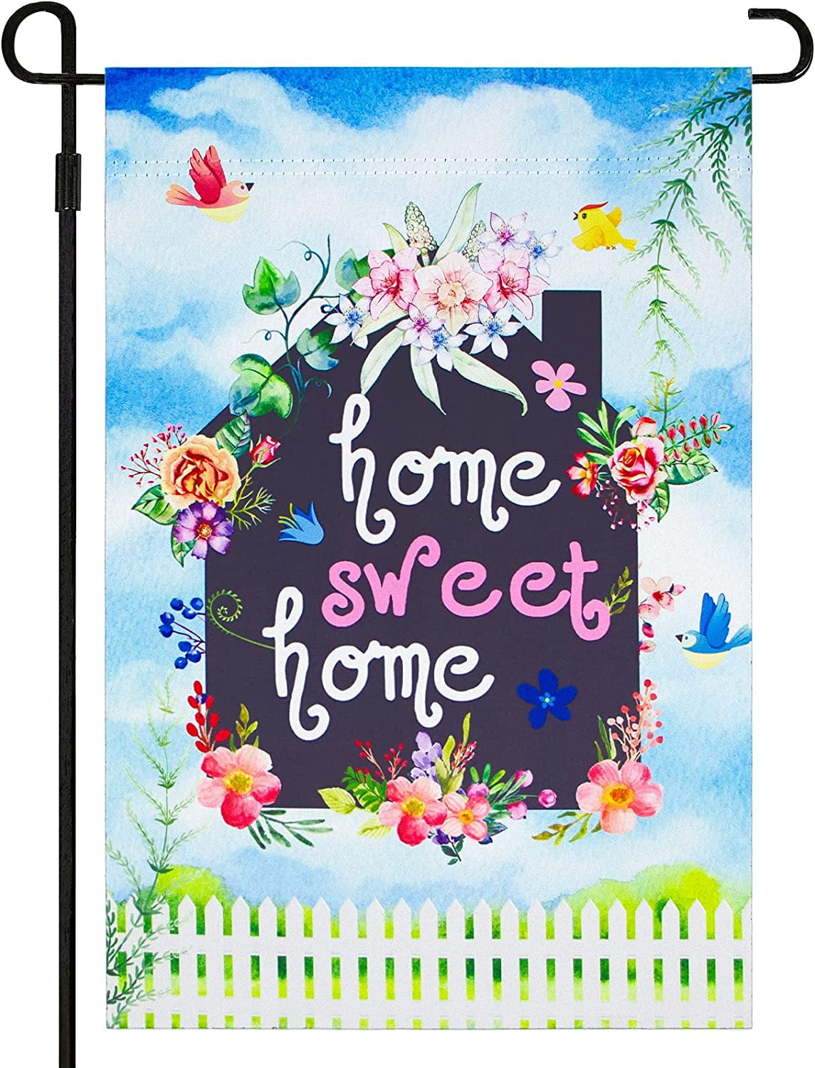 Home sweet home garden flag floral birds yard flag vertical double