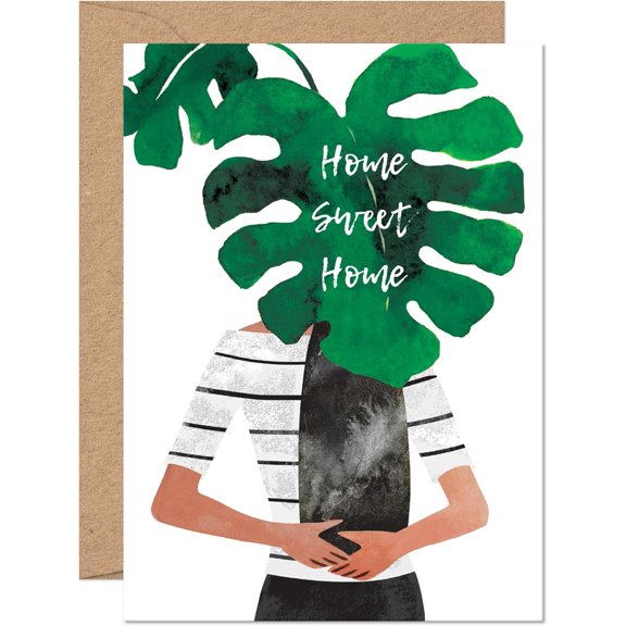 Home Sweet Home Greeting Card Beautiful Monstera Leaf Design Perfect for Housewarming, New Home, or Just Because Blank Inside, Quality Envelope Included