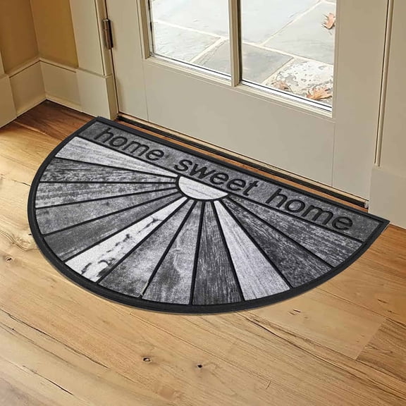 Evideco Gray Sweet Home Rubber Half Round Door Mat 30x18 Inches - Non-Slip Backing, Weather Resistant - Outdoor - Front Door Mat for Entryway, Porch, Patio
