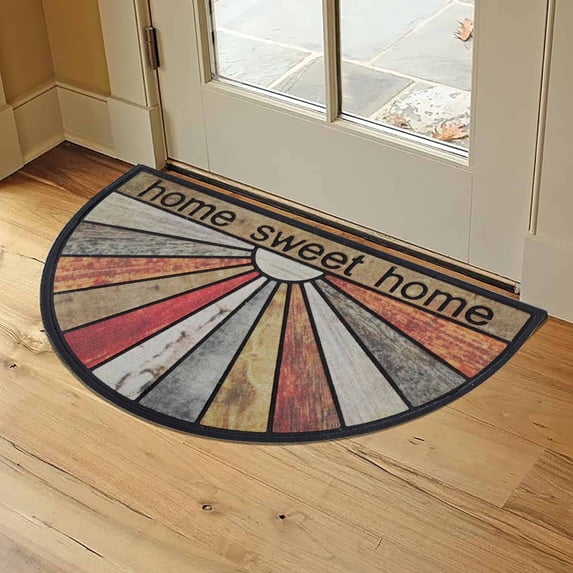 Evideco Brown Orange Sweet Home Rubber Half Round Door Mat 30x18 Inches - Non-Slip Backing, Weather Resistant - Outdoor - Front Door Mat for Entryway, Porch, Patio