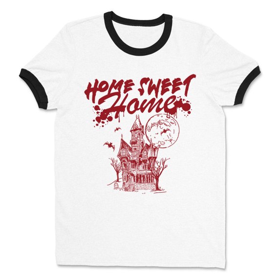 Home Sweet Home Haunted Ringer Tee Shirt Unisex Large White/Black