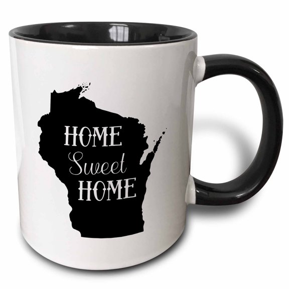 3drose, Home Sweet Home Inside the State of Wisconsin. White Background., 11oz Two-tone Black Mug