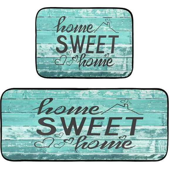Home Sweet Home Kitchen Mats Turquoise Wood Texture Kitchen Rugs Runner Laundry Rug Non Slip Floor Door Mats Soft Doormats Carpet Home Decor Set of 2