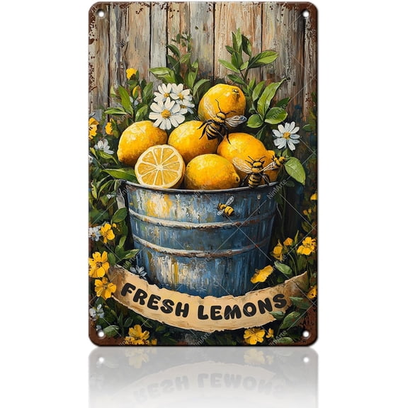 Home Sweet Home Lemon Metal Tin Sign Funny Welcome Yellow Lemon Street Sign for Kitchen Garden Restaurant Man Cave Decor 12x8 Inch