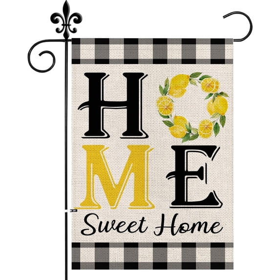 Home Sweet Home Lemon Wreath Garden Flag Summer Seasonal Flag Double Sided Vertical Burlap Yard Outdoor Decor 12.5x18 Inch