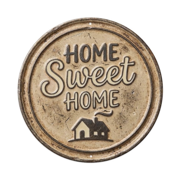 Home Sweet Home Nostalgic Indoor Display Retro Slogans Vintage Metal Tin Sign Plaque Wall Decor for Cafe, Club, Garden Round Metal Poster 8x8Inch