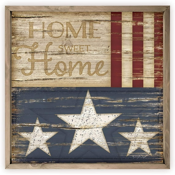 Home Sweet Home Patriotic Rustic Framed Wood Farmhouse Wall Sign 12x12 (Frame Included)
