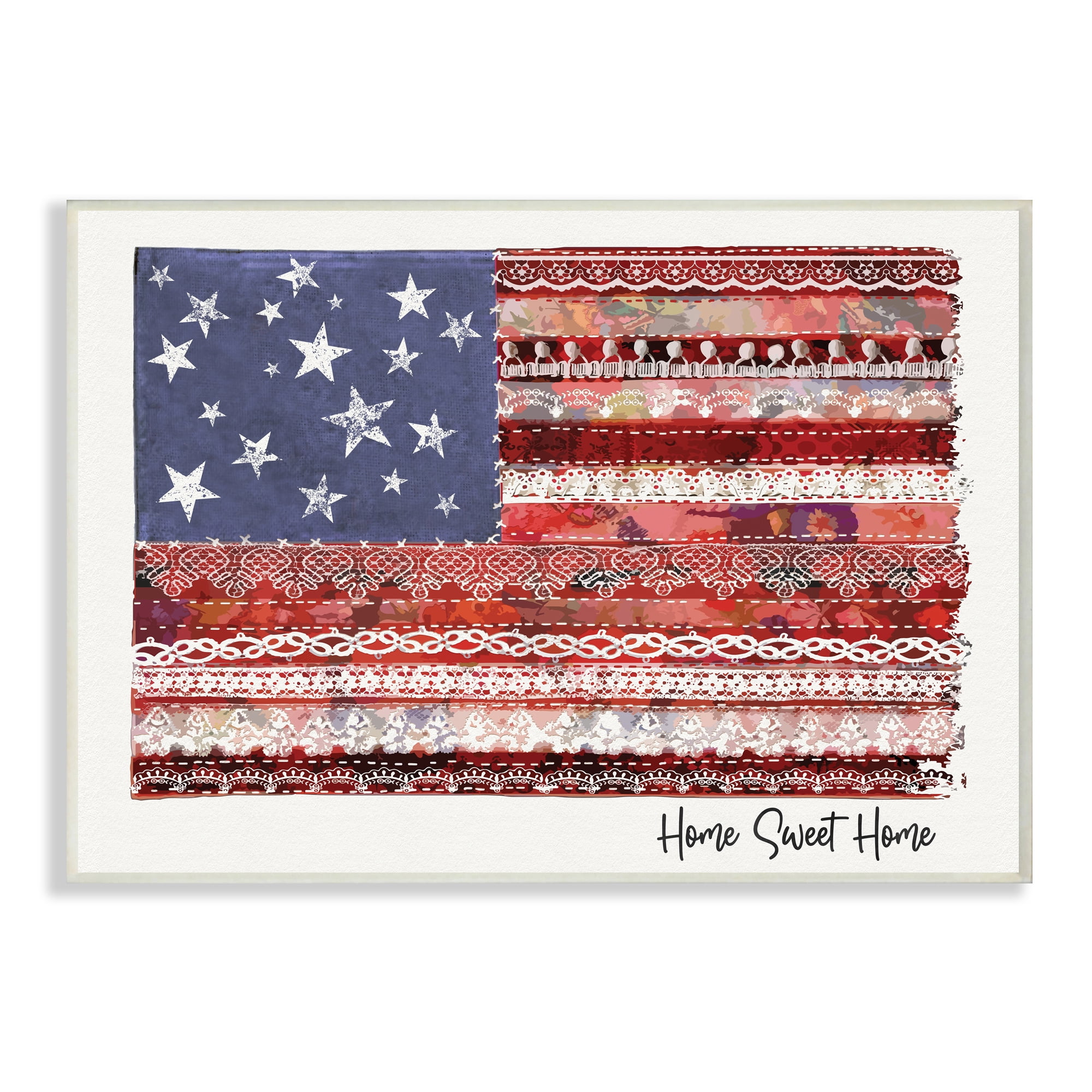 Stupell Industries Home Sweet Home Phrase Lace Pattern American Flag,13 x 19,Designed by Erica Billups
