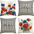 thumbnail image 1 of Home Sweet Home Poppy Throw Pillow Covers, 18x18 Inch Spring Summer Seasonal Decorations for Home Set of 4, 1 of 6
