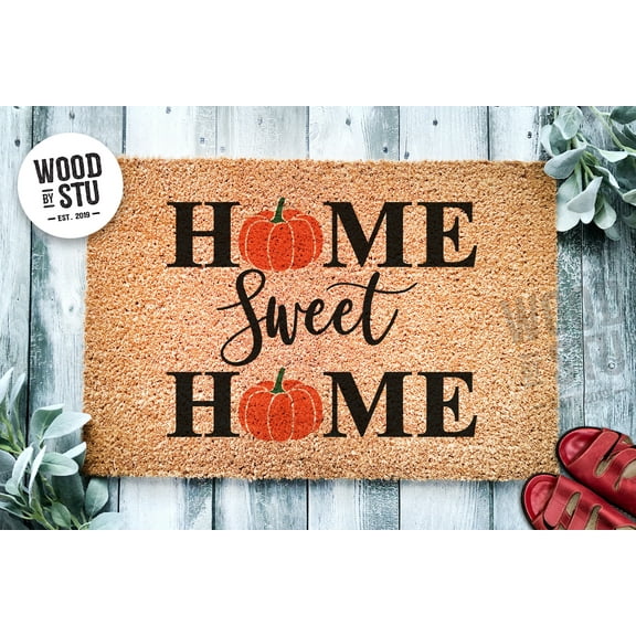 Home Sweet Home Pumpkin Door Mat | Pumpkin Rustic Fall Doormat | Welcome Mat Decor | Farmhouse Door Mat | Fall Autumn Gift | Home Doormat