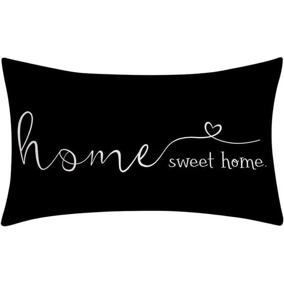 Home Sweet Home Quotes Farmhouse Pillow Covers 12x20 Inch,Home Decorative Throw Pillow Case Cushion Cover,Home Gifts,Housewarming Gift,Black