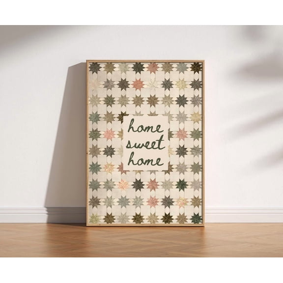 Home Sweet Home Retro Star Quilt Pattern Farmhouse Decor, Unframed Poster