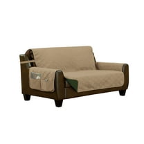 Home Sweet Home Reversible Quilted Loveseat Furniture Protector Cover With Elastic Bands (Taupe/Hunter)