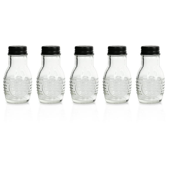 Home Sweet Home Salt and Pepper Shakers, 3 oz Glass Jars, Black Metal Lids, 4" Tall (5)