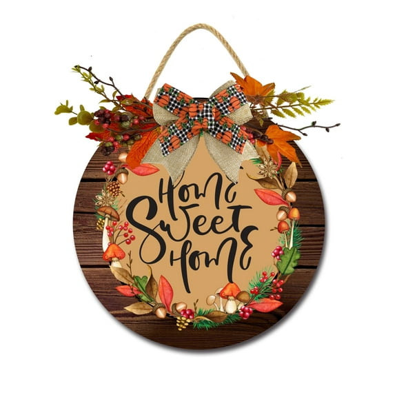 Home Sweet Home Sign Front for Door Decoration, 12 in Round Wood Wreaths Wall Hanging Outdoor, Farmhouse, Porch, for Spring Summer Fall All Seasons Holiday Christmas