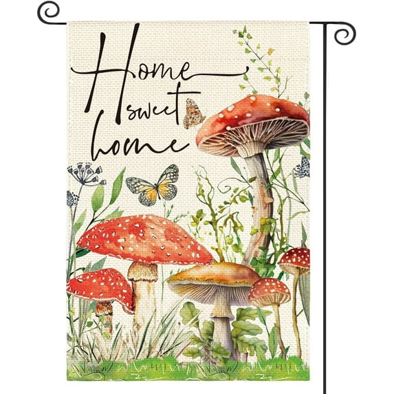 Home Sweet Home Spring Mushrooms Garden Flag 12 x 18 Inch Double Sided, Seasonal Flowers Welcome Yard Outdoor Flag