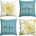 thumbnail image 1 of Home Sweet Home Spring Summer Flowers Yellow Throw Pillow Covers, 18 x 18 Inch Blue Cushion Case for Sofa Couch Set of 4, 1 of 6