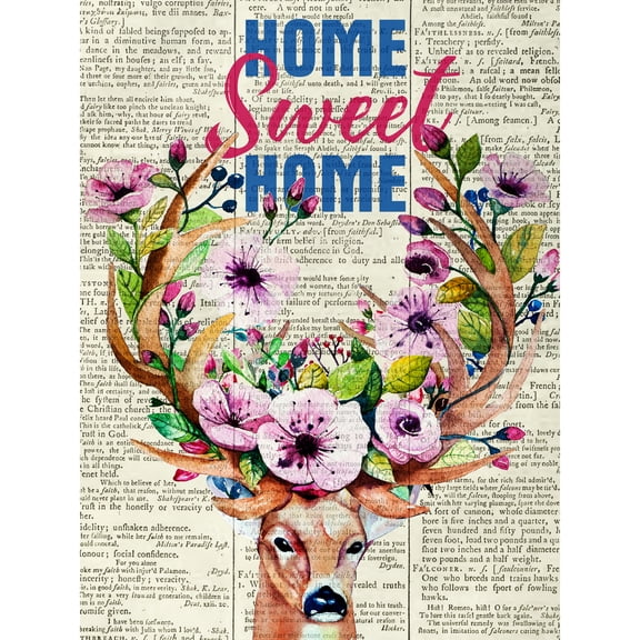 Home Sweet Home Stag Upcycle Style Dictionary Extra Large XL Wall Art Poster Print