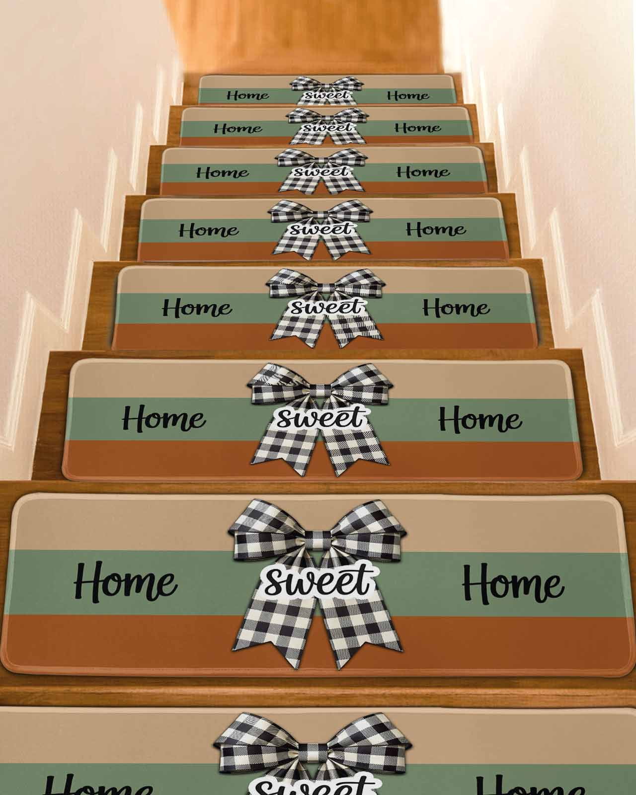 Bow Rug Runner Home Sweet Home Stair Treads Non Slip for Steps Plaid Bow 10 Pcs ...