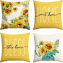 Home Sweet Home Sunflower Throw Pillow Covers, 18x18 Inch Spring Summer Seasonal Decorations for Sofa Couch Set of 4