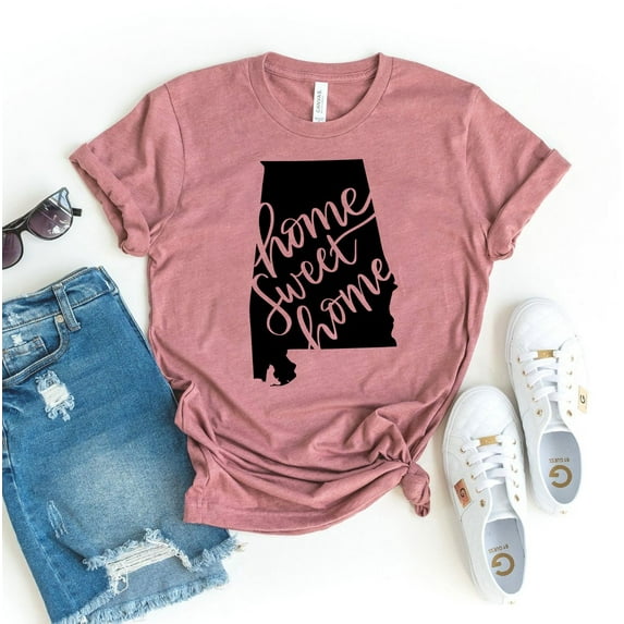 Home Sweet Home T-shirt Women's Country Tee Independence Day Shirt Alabama Top State Map Tshirt Christmas Gift For Friend Team Shirts
