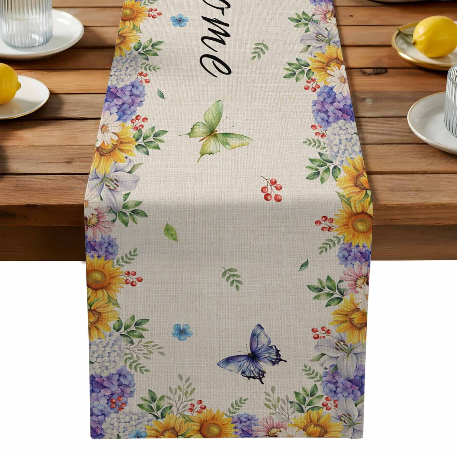 Home Sweet Home Table Runner, Watercolor Spring Colorful Flowers ...