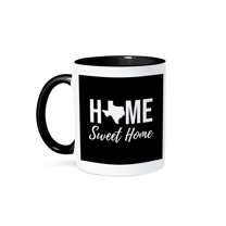3drose, Home Sweet Home. Texas State. Black Background., 15oz Two-tone Black Mug