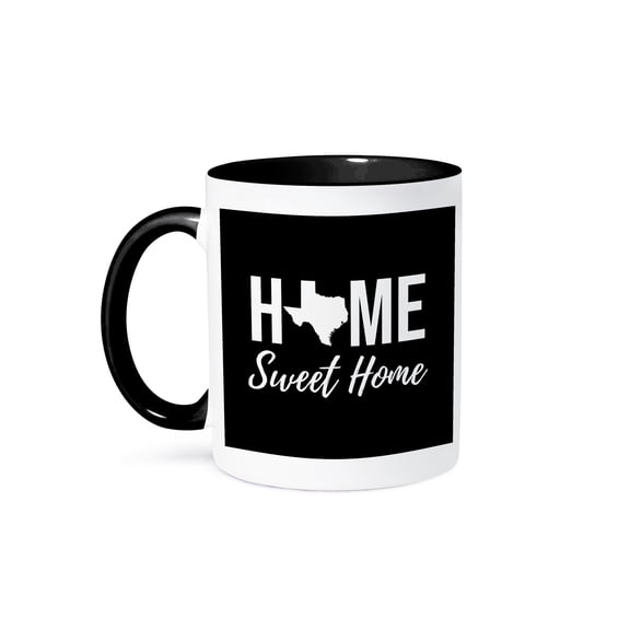 3drose, Home Sweet Home. Texas State. Black Background., 15oz Two-tone Black Mug