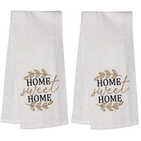 Home Sweet Home. Two Pcs Funny Flour Sack Kitchen Towels Soft and Absorbent Size: 16 X 28 Inches.