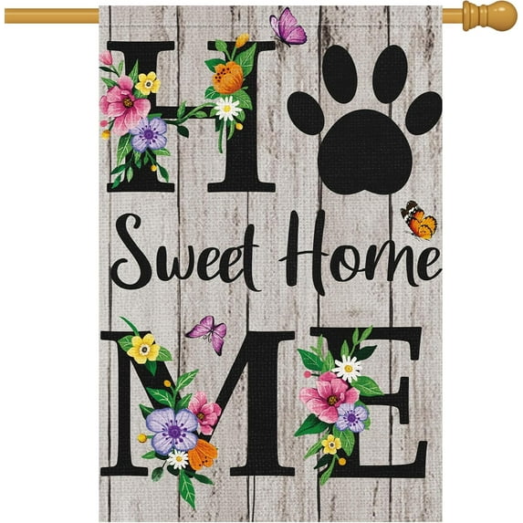 Home Sweet Home Winter Garden Flag 12x18 Inch Double Sided Burlap, Winter Cardinal Floral Yard Flag for Winter Christmas Seasonal Outside Outdoor House Decoration (ONLY FLAG)