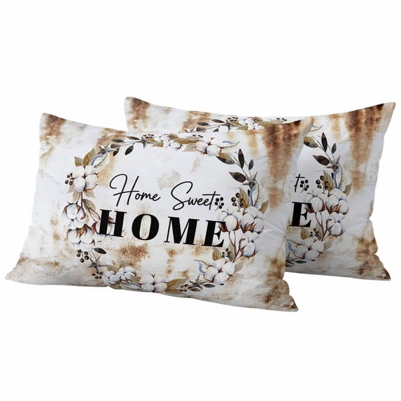 Home Sweet Outdoor Waterproof Pillow Covers, Wreath Botanical Farmhouse Plants Gradient Brown Decorative Rectangle Throw Pillowcase Sofa Cushion Sham for Patio/Couch/Chair, 20"x12" 2 Pack