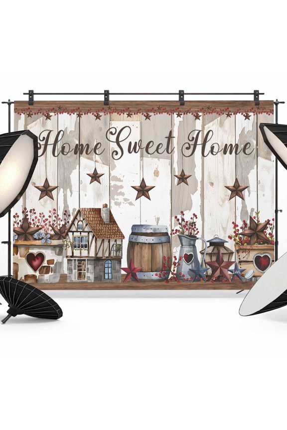 Home Sweet Photography Backdrop 7x5FT, Home Country Star Barn Barrel Retro Wood Grain Photo Backdrops, Background for Photography Studio Photo Studio Background, Back Drop for Photoshoot
