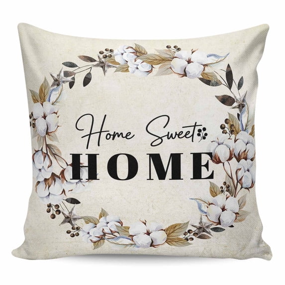 Home Sweet Pillow Covers 16x16 Inch Decorative Throw Pillow Cover, Wreath Botanical Farmhouse Plants Beige Sofa Pillowcases Accent Cushion Case Home Decor Bedroom Living Room