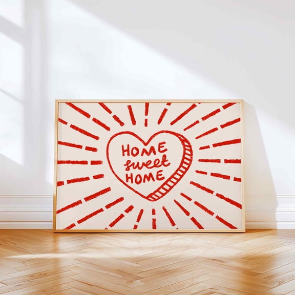 Home Sweet Poster Retro Heart Horizontal Vintage Entryway Wall Decor Design1 Poster, Unframed Size 8x12