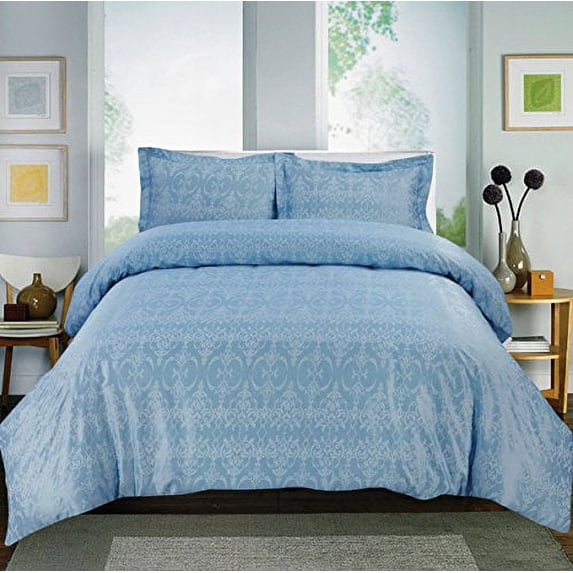 Home Sweet,Printed Damask 600- Thread Count, Cotton Rich Sheet Set Collection (Full, Blue Damask)