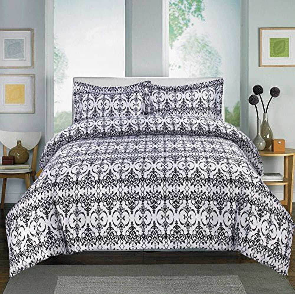 Home Sweet,Printed Damask 600 Thread Count, Cotton Rich Sheet Set Collection (Queen, Black