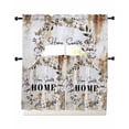 thumbnail image 1 of Home Sweet Swag Kitchen Curtains Sets for Windows 24 Inch Length, Wreath Botanical Farmhouse Plants Gradient Brown Short Window Curtain Swags Valances and Tiers 3 Piece Set for Cafe/Dining Room, 1 of 5