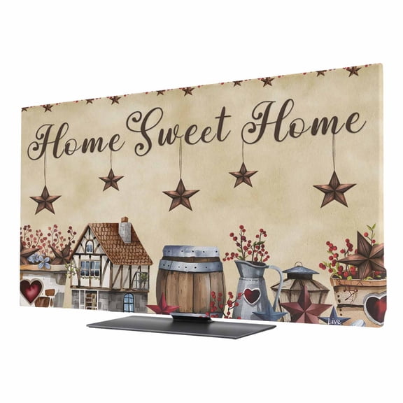 Home Sweet TV Dust Cover 24 Inch, Home Retro Country Star House Barrel Farm Computer Monitor Cover Dustproof Stretchable Indoor TV Screen Protector for LED LCD Universal Monitors