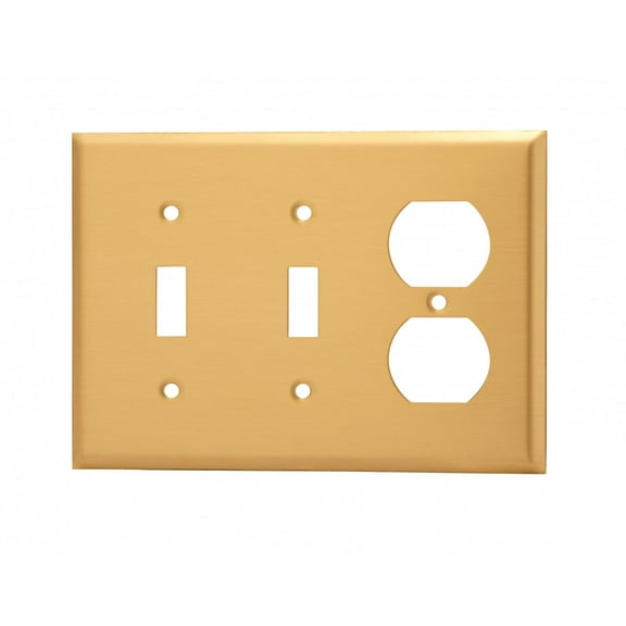 Home Switch Plate Brushed Brass Double Toggle/Outlet | Renovator's Supply