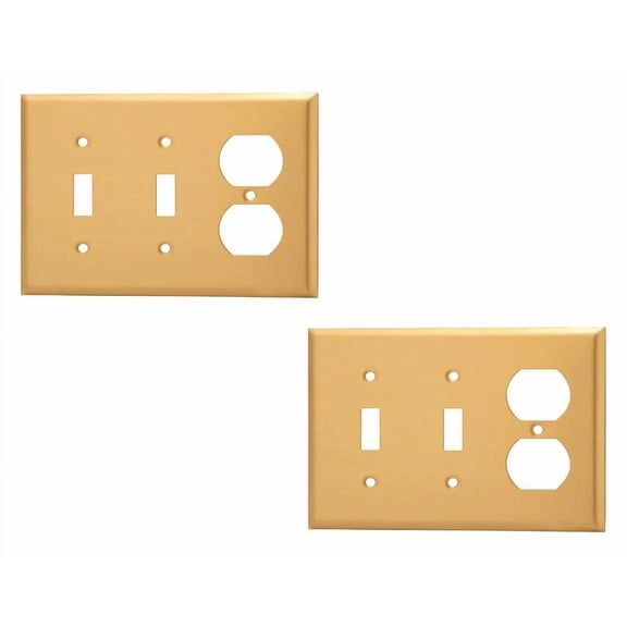 Home Switch Plate Brushed Brass Double Toggle/Outlet | Renovator's Supply