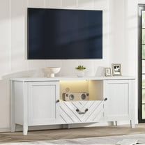 Home TV Stands for Living Room, White Entertainment Center with Led Lights, Television Stands for 65 Inch Tv, Long TV Console Table with 2 Storage and 1 Drawer, V-Shaped TV Table for Bedroom
