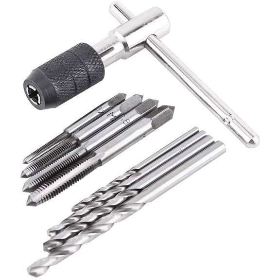 Home Tapping Kit for Wood & Metal, Single-Hand T-Handle Wrench M3-M6 with 4 Taps & 4 Drills, No Power Tool - Generic
