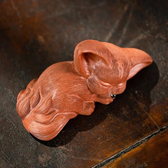 Home Tea Set Decors Gifts Chinese Yixing Purple Clay Sculpture Tea Pet Lucky Fox Statue