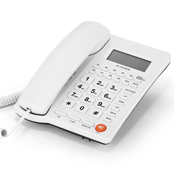 Home Telephone with Large Buttons Corded Landline Phone Caller ID Calendar Time Display White